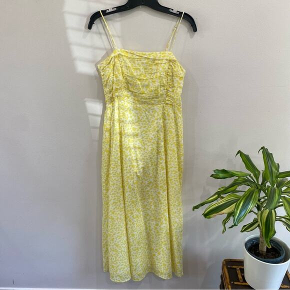 Du Paradis Yellow Animal Print Cotton Voile Midi Sundress XS Fit Flare Summer - Picture 2 of 11